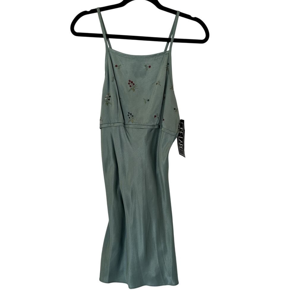 De Laru Y2K Dress Juniors Size 9/10 Green Satin Embroidered 90s Fairycore Party